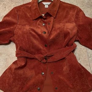 Pin tuck pumpkin corduroy belted jacket